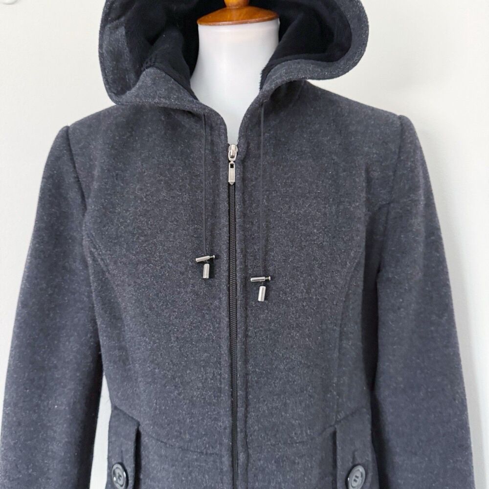 St. John’s Bay Women Wool Cashmere Blend Car Coat Hooded Peacoat Charcoal Gray M - Picture 15 of 16
